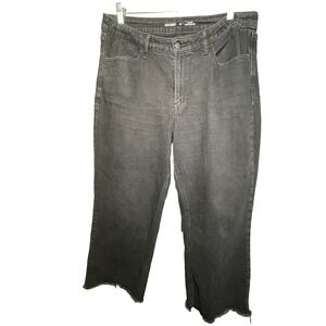 Old Navy Wide Leg Jeans Women's 16 Black Denim High Rise WOW Raw Hem Cut offs